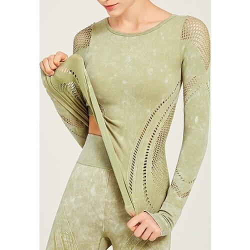 2021 Seamless Print Yoga Women Washable Sports Casual Long-sleeved Top Hollow Tight Workout Clothes Tracksuit Running Top