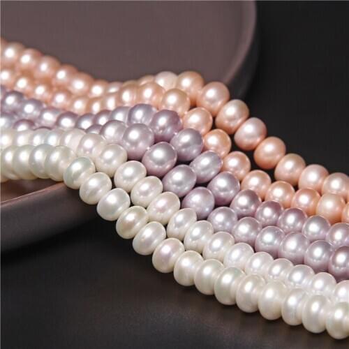 9-10mm High Quality Freshwater Pearl Beads Button Natural Pearl Rondelle Bead for Jewelry Making DIY Handwork Accessories 14"