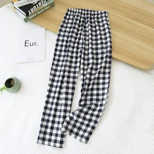 New mens couples plaid cotton trousers Elastic Waist home lounge pants Sleep Bottoms Loose men pajama pants