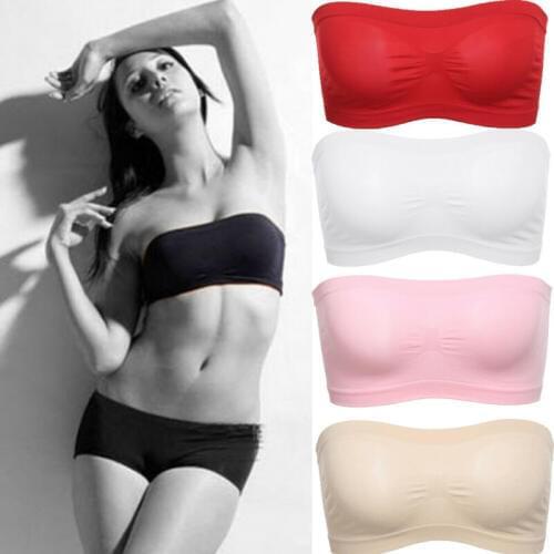 Women Soft Stretch Strapless bra tube top bra plain bandeau Sleep underwear seamless sports bra