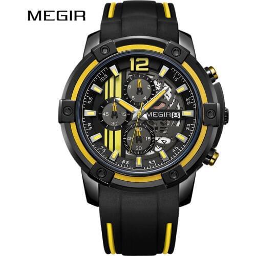 MEGIR Mens Casual Silicone Quartz Wristwatches Waterproof Chronograph Sport Watches Relogio Masculino New Military Clcok Male