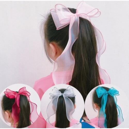 Childrens Ponytail Chiffon Bow Ribbon Hairpin Braided Hair Girls Lengthened Streamer Hairpin Princess Hair Headdress Wholesale
