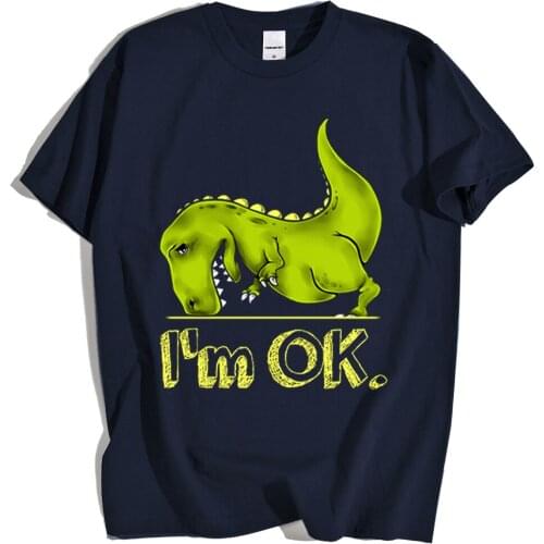 T Rex is OK Cute Cartoon Prints Tshirt Men Fashion Lovely Tee Clothing Summer Loose Tops Crewneck Oversize Streetwear Mens