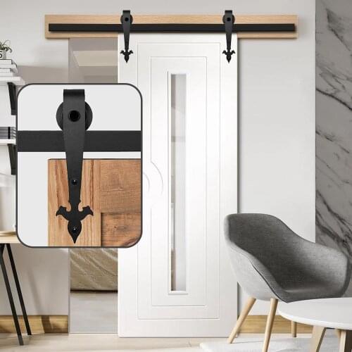 HACCER 4-16FT Black Barn Door Slide Track Hardware Wood Sliding Door Hardware Kits Carbon Steel Interior Door Slide Kit