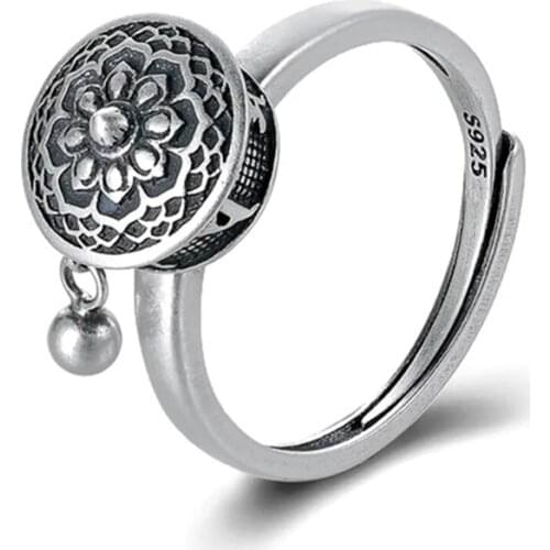 Silver Color Buddhist Ring for Women Tibetan Prayer Wheel Ring OM Mantra 7 Chakras Ring Good Luck Women Ring