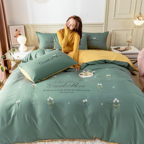 Four-piece set, three-piece set, double set, multi-piece set, simple solid color cotton washed cotton pure cotton embroidery she