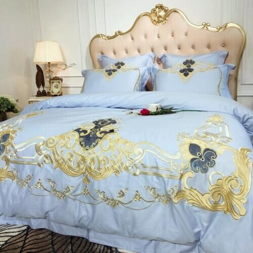 Blue White 100S Egyptian cotton Embroidery Royal Bedding sets Queen King Luxury Duvet cover Bed sheet set Pillowcases 4pcs 6pcs