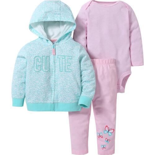 Bebe Clothing Set for Boy and Girl 3pcs Long Sleeve Bodysuit+Coat+Long Pants for winter Baby Set for 6m to 24m