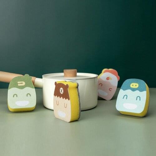 Kitchen Scrub Sponge Reusable Soft Kitchen Cute Cartoon Sponge Pad Scrub Scouring Sponge For Pans Wash Tool Justdolife