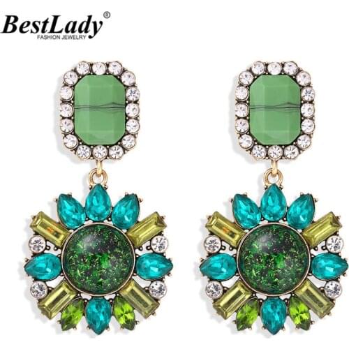Best Lady Bohemian Crystal Coloful Flower Drop Earrings For Women Wedidng Jewelry Party Ethnic Hanging Dangle Earrings Gifts Hot