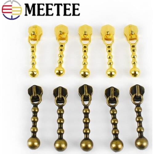 Meetee 20pcs 35mm 3# Alloy Zipper Sliders Gold Bronze for Metal Zip Head Puller DIY Bags Purse Garment Sewing Accessories ZT014