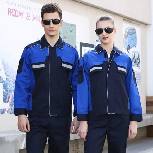 Fashion Work Clothing Uniforms Jacket pants Long-sleeves Zipper Lapel Collar Durable Worker Coveralls Auto Repair Workwear Suit