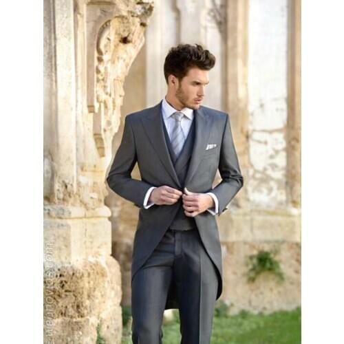 ANNIEBRITNEY Grey Men 3 Piece Formal Slim Tailcoat High End Groom Wedding Tuxedo Custom 3 Piece Tailcoat Prom Dinner Formal Suit