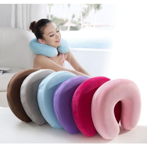 Soft U Shaped Slow Rebound Memory Foam Travel Neck Pillow for Office Flight Traveling Cotton Pillows Head Rest Cushion