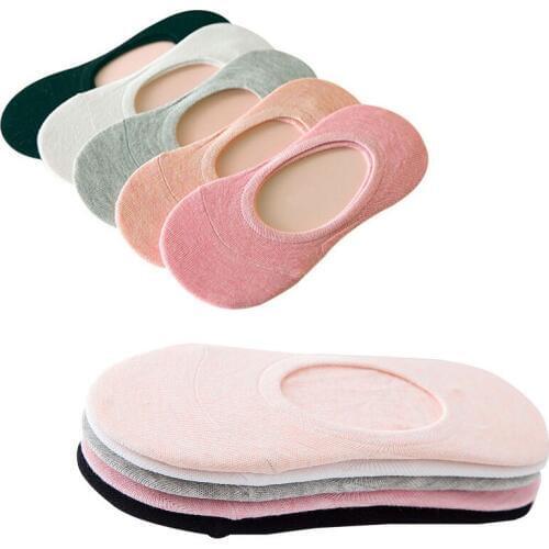 5 Pairs Woman Sock New Arrive Retro Women Cotton Cute Sock Autumn Winter Tube Korean Pure Color Non-slip Shallow Mouth Boat Sock