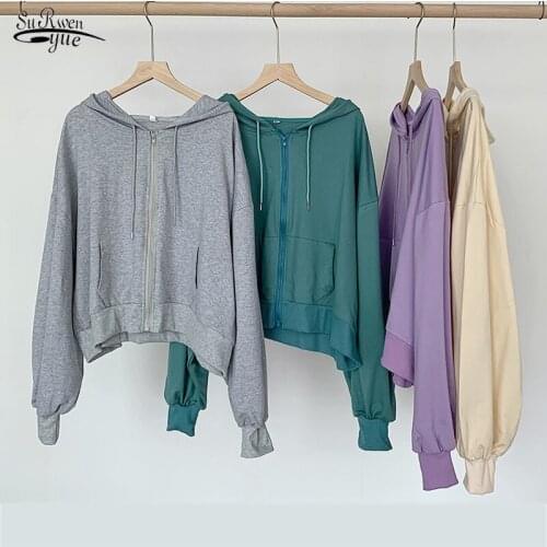 2021 Spring New Pure Cotton Korean Version Lazy Style Hooded Long Sleeve Coats Loose Top Womens Ins Chic Sweatershirt 12678