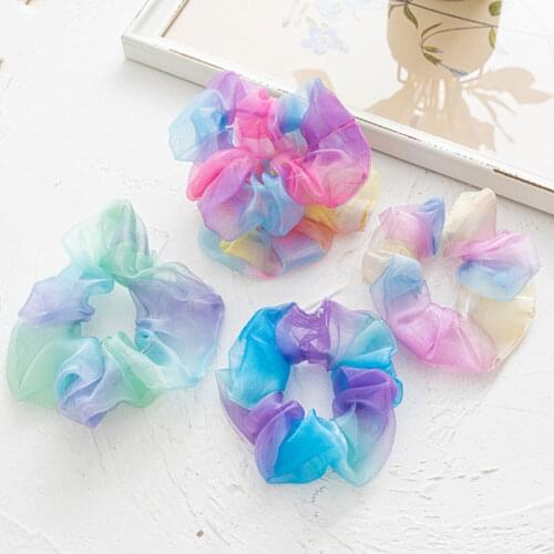 New Arrival Tie Dye Print Scunchies Neon Color Organza Ponytail Holder Women Girls Hair Elastic Fashion Korean Hair Accessories