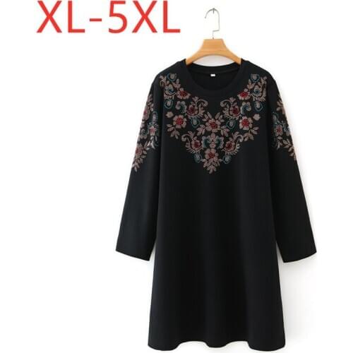 New ladies autumn winter plus size knit mini dress for women large long sleeve loose straight black diamonds dress 3XL 4XL 5XL