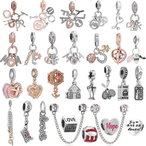 2Pcs/Lot FAMILY MOM HAPPY Letter Beads Charm Pendant Fit DIY Bracelets Necklaces For Women Mother Wife Jewelry Making 2021 New