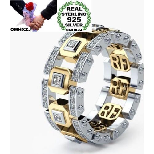 OMHXZJ Wholesale European Fashion Woman Man Unisex Party Birthday Wedding Gift Square AAA Zircon 925 Sterling Silver Ring RR928