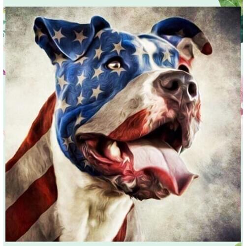 Full Square Round Stones American Flag English Bulldog Embroidery 5D Diy Diamond Painting Picture Of Rhinestones StickersZP-2844