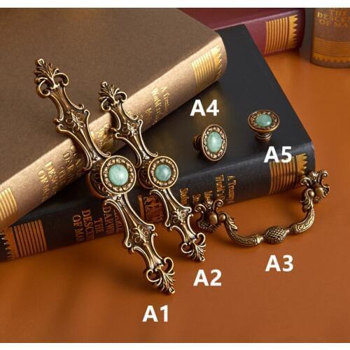 128mm 96mm creative retro furniture handles green emerald drawer cabinet pulls knobs 5" antique bronze dresser door handle knob
