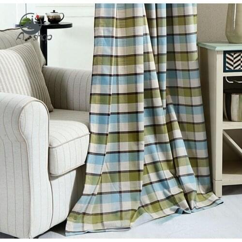 AS American Stripes Simple and Plain Grid School Classic Fresh Art Semi-shading Included Curtain for Living Dining Room Bedroom