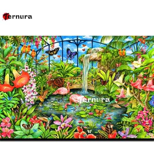 Tropical garden Diamond Painting Cross Stitch Flamingo butterfly flower bird embroidery 5d diy diamond mosaic rhinestone Decor