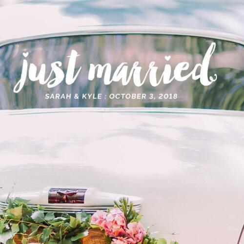 Just Married Wedding Vinyl Wall Sticker Fashion DIY Car Decor Custom Wedding date groom bride name Glass windows Decal Y129