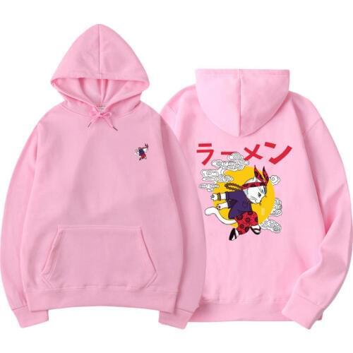 Japanese Fashion 2019 New Autumn printing Funny Cat Wave Printed Fleece Hoodies Winter Japan Style Hip Hop Casual Sweatshirt