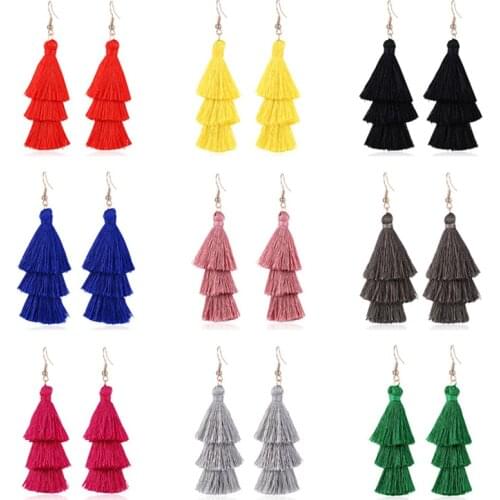 HOCOLE Bohemian 3 Layered Long Tassel Drop Earrings For Women Statement Fringed Dangle Earring 2019 Brincos Fashion Jewelry Lady
