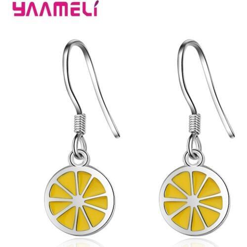 New Design Tropical Fruit Lemon Pendant Earrings for Women Vacation Beach Jewelry 925 Sterling Silver Fashion Dangle Earrings