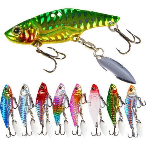 1Pcs Rotating Sequins VIB Lures 5cm Vibrations Fishing bait Bass Treble With 3 Hooks Lead Hard Fish Cicada Lure Bass Crank Bait