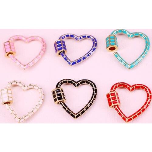 10PCS, Enamel Lock Carabiner Stripe Heart Lock Metal Clasp Jewelry Findings