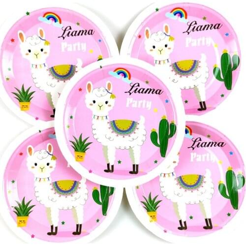 10pcs/lot Alpaca Theme Plates Happy Birthday Events Party Tableware Supplies Baby Shower Decoration Kids Boys Favors Dishes