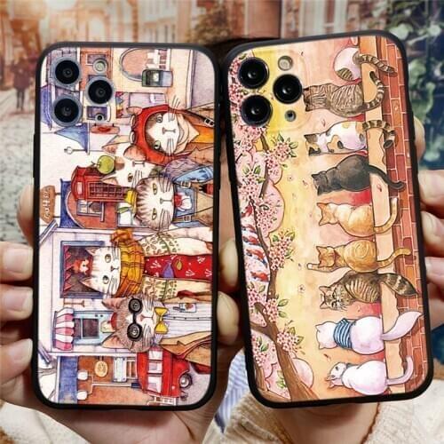 3D Emboss Cartoon Cats Case For iPhone 12 11 Pro XS MAX 7 8 6 6S Plus TPU Couples Cover For iPhone XR X SE 2020 Coque Capas Soft