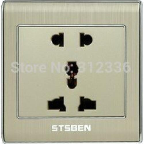 Free shipping outlet international standard 5 Holes big Socket Wall Outlet Power champagne color Aluminum drawbench