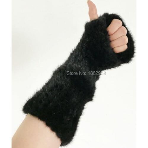 Free Shipping SJ931 30CM Russia Wholesale Top Quality Thick Knit Fingerless Winter Spring Fur Gloves Mink