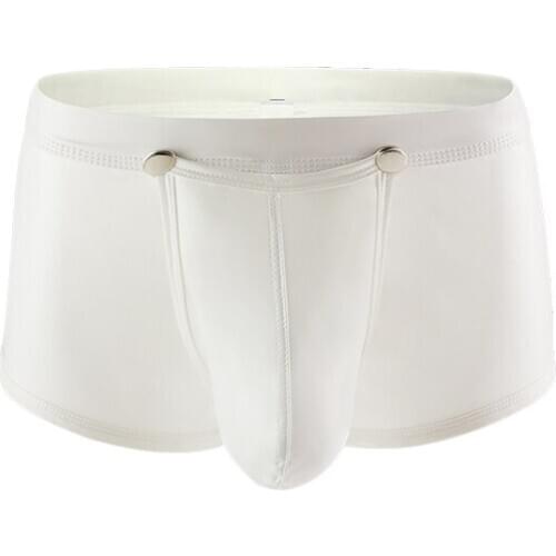 Faux leather Boxer For men Shiny Clubwear Low-waist Underwear Homme Front Button Open U Convex Underpants