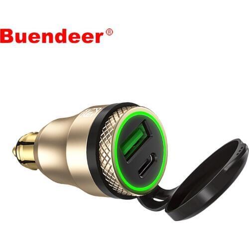 Buendeer Portable Q 3.0 Charger & Type-C Powerlet Adapter Motorcycle DIN to USB Socket for Trimph Tiger 800 xc Explorer XCA XRX