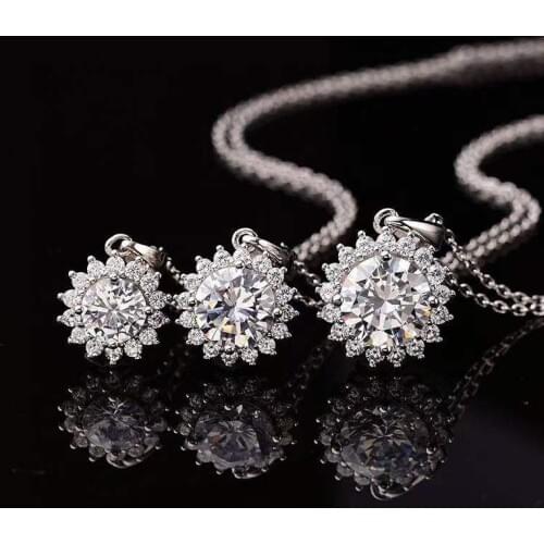 1ct-3ct Round Moissanite D Color Pendant S925 Sterling Silver Sunflower Chain Necklace for Women Fine Jewelry
