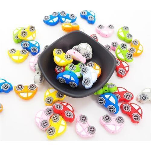 Chenkai 10PCS Silicone Car Beads Baby Cartoon Teething BPA Free For DIY Infant Soothing Pacifier Nursing Bracelet Toys Accessory