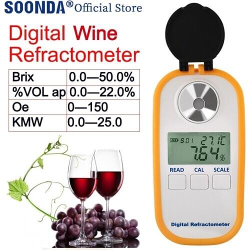 Digital Wine Refractometer 0.0-22.0%VOL Wine Alcohol Meter 0-50%Brix Meter Wine Alcohol tester Alcohol Content vol Oe KMW Tester