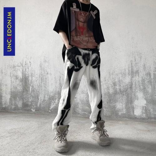 Skeleton jeans streetwear men hip hop jeans baggy jeans women boyfriend jeans men distressed denim jeans UA213