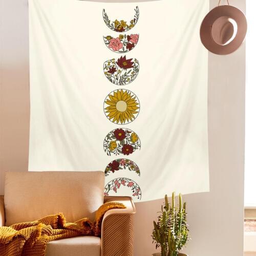 Moon Phase Wall Tapestry Hanging Floral Psychedelic Wall Tapestry Mandala Wall Cloth Flower Tapestries Wall Carpet Beach Towel