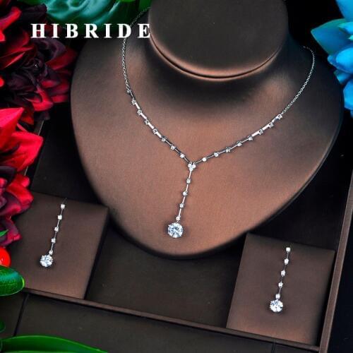 HIBRIDE Long Small Dubai Cubic Zircon Jewelry Sets For Women Wedding Accessories Necklace Set Bijoux Femme Ensemble N-699