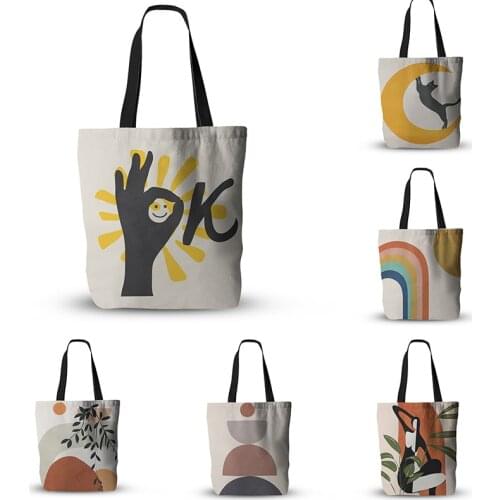 Mid Century Print Canvas Shoulder Tote Bag Abstract Handbags for Women Girls Shopping Bag Ladies Beach Bag Bolsas De Tela