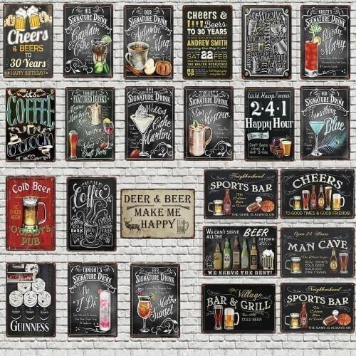 Chalkboard Art Cheer Mave Cave Vintage Tin Sign Metal Coffee Bar Plate Wall Home Restaurant Art Decoration 30X20CM DU-4790A