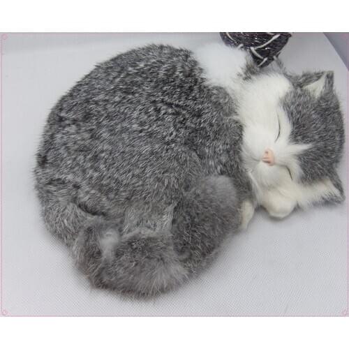Creative simulation cat toy polytene & fur gray sleeping cat toy gift 25x21cm 1594