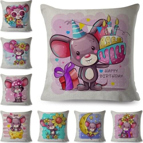 Cute Cartoon Mouse Cushion Cover Decor Flower Animal Pillow case 100% Polyester Pillowcase for Children Room Sofa Home 45x45cm